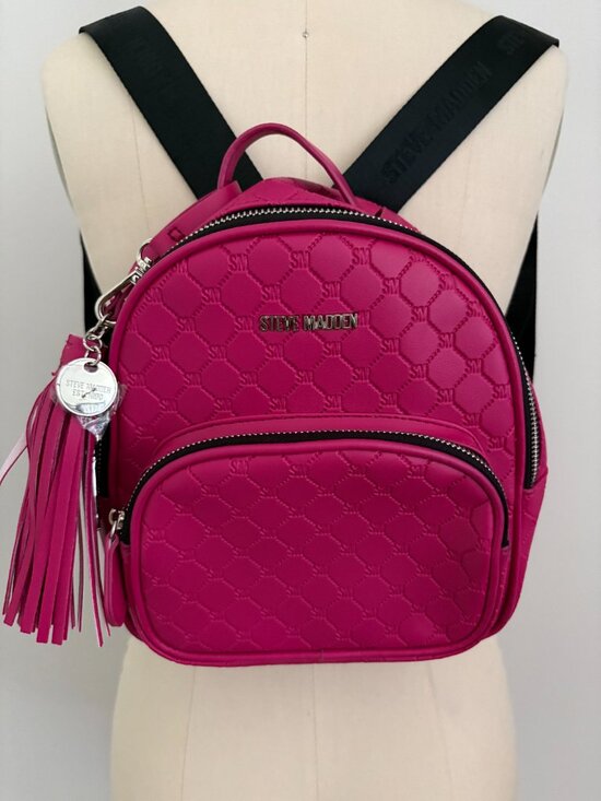 Steve Madden Fuchsia Pink Mini Backpack Quilted Logo Tassel Barbiecore Y2K Chic main image 5